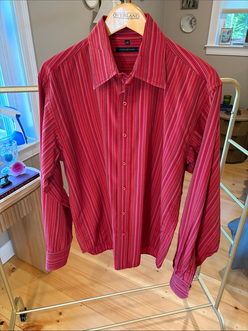 INC International Concepts Red Multi-Striped Casual Button-Down Shirt